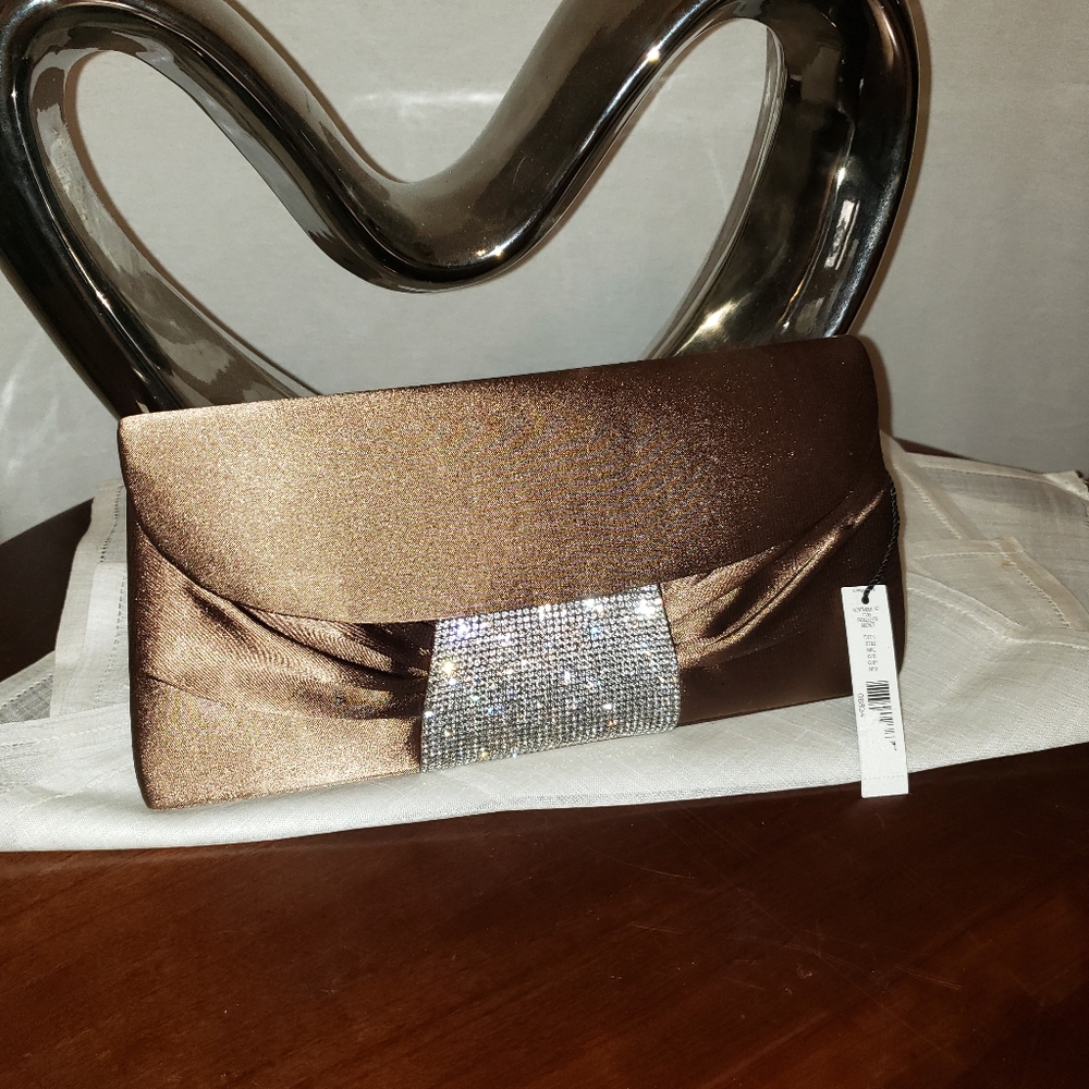Kate Landry November bronze clutch with rhinestone